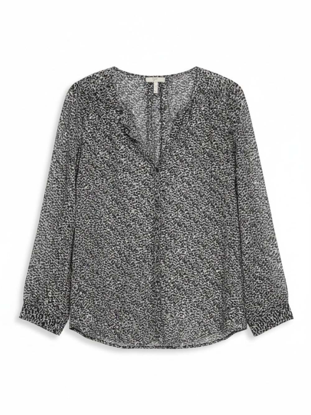 Joie Leopard Print Blouse Gray Black Animal Print Long Sleeve V-Neck Women's Med